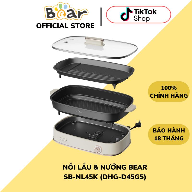 Nồi Lẩu Nướng Điện Bear-DHG D45G5, Dung Tích 4.5L, Công Suất 1600W, 2 Khay Lẩu Và Nướng, Đa Năng Nấu Được Các Món Như Chiên/Xào/Nấu/Nướng/Cháo/Lẩu, Tráng Men Chống Dính, Bảo Hành 18 Tháng Nồi Điện Nồi Lẩu Điện Nấu Ăn