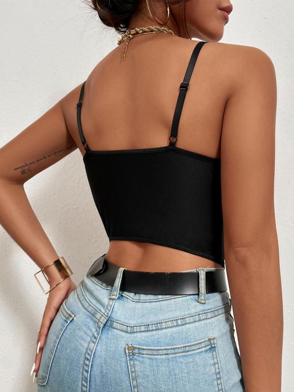 Women's Corset Spaghetti Strap Crop Cami Top, Bustier Asymmetrical Hem Top, Y2K Fashion Sleeveless Top, Summer Clothes Women, Women's Clothing for Summer 6