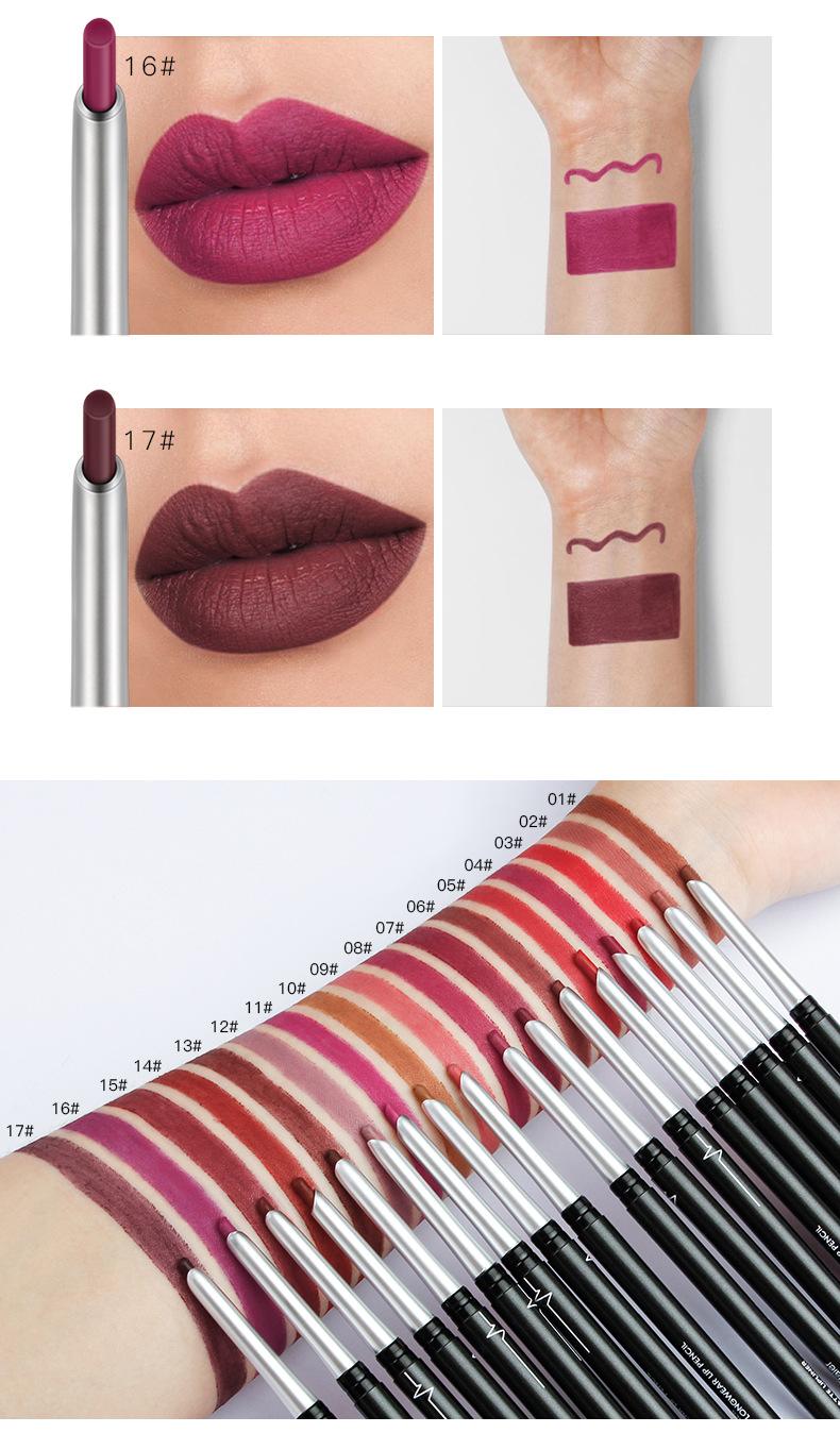Product Introduction of Pudaier Three-Dimensional Matte 17 Colors Lip Liner Automatic Non-Decolorizing Eye Shadow Eyeliner Lipstick Lip Pencil 8