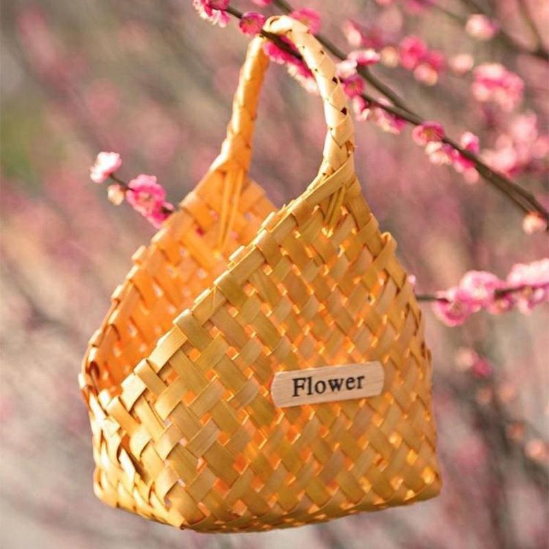Product Introduction of LINHU Storage Supplies Wooden Flower Basket Handmade Weaving Storage Basket Hand-held Wall Mounted Gift Packaging Box Pastry 8