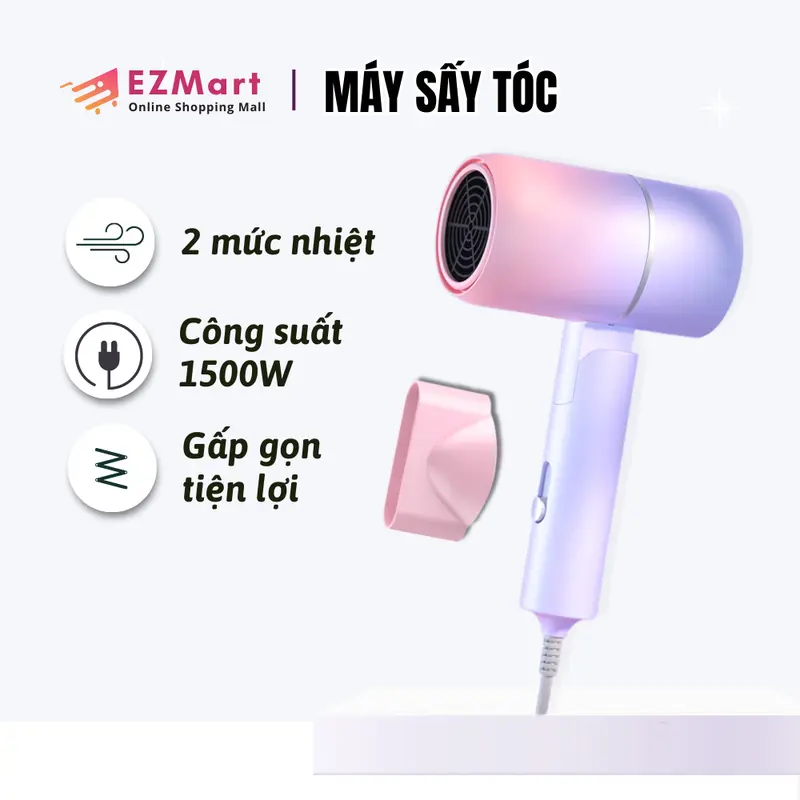 Máy Sấy Tóc Mini Gấp Gọn, Sấy Tạo Kiểu Tóc Chuyên Nghiệp Công Suất Lớn 1500W Bảo Hành 6 Tháng 5