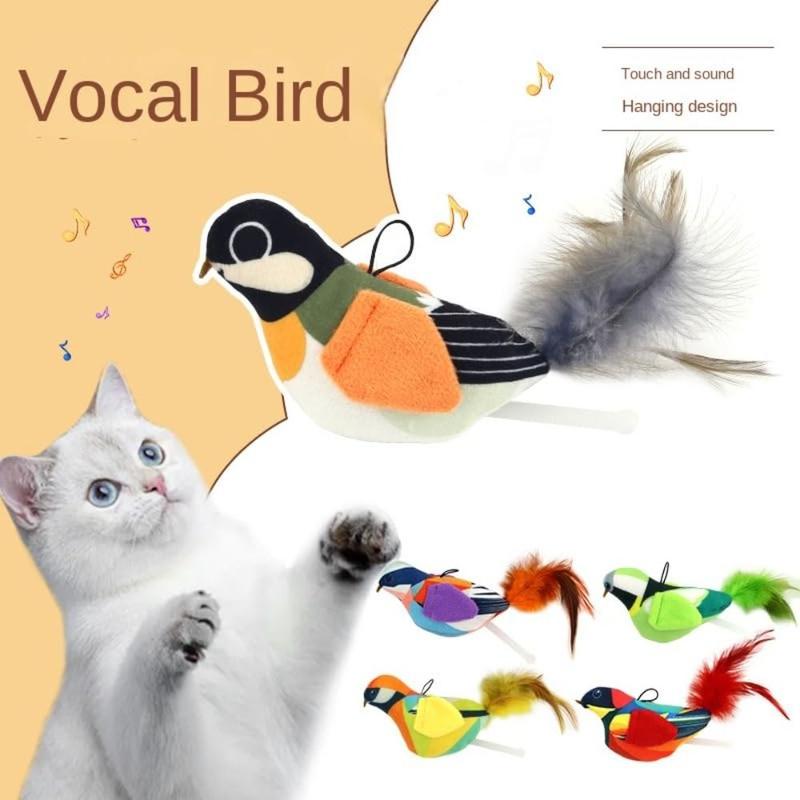 Product Introduction of Creativity Electronic Interactive Flying Bird Cat Toys Vivid Chirping Touch-Activated Pet Simulation Bird Toy Hangable With Realistic Sounds Flying Bird Fun Attract Cat Toy for Bored Cats 18