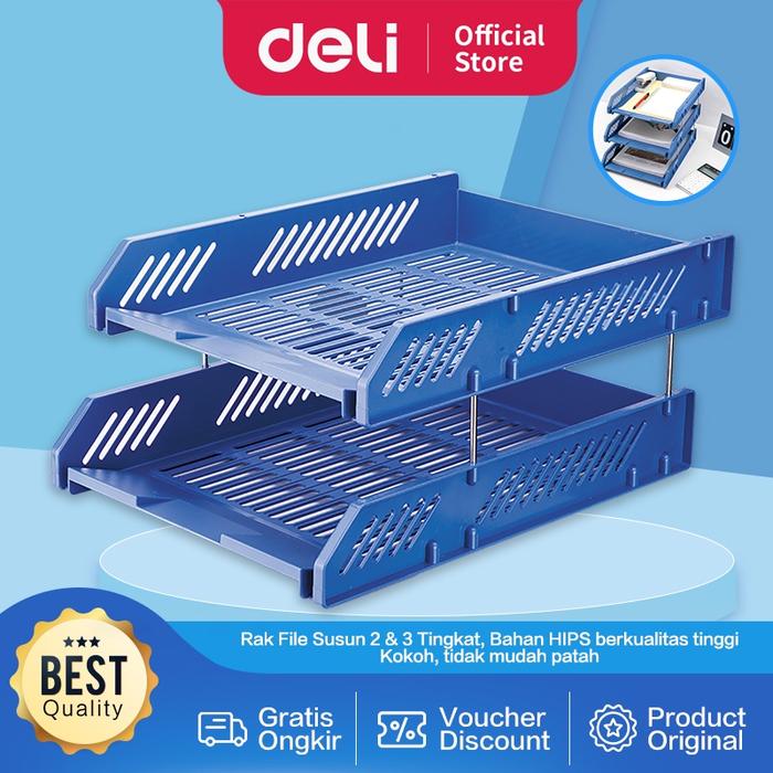 Gambar Deli Tempat File Kualitas Tinggi, 2 dan 3 Tingkat 26,8x33,6 E9208 E9209 Biru Hitam Kantor Logam Meja Desk - 2 Susun - Hitam dari Deli Office Automation Kab. Tangerang Tokopedia