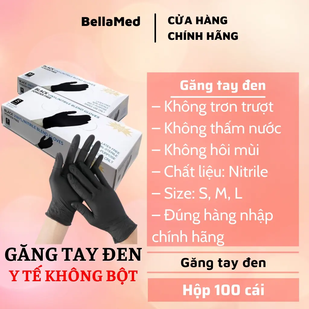 Găng tay cao su màu đen không bột Vinyl/Nitrile hộp 100 cái