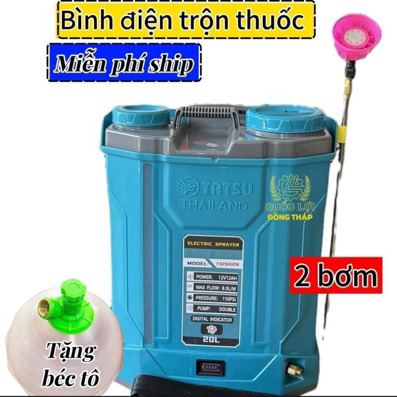 Bình xịt điện 20 lít TATSU THAILAN 2 bơm 12V 12AH ĐẢO TRỘN THUỐC dùng cho xịt vườn xịt lúa tưới cây kiễng hoa màu. Mạnh mẽ tiện dụng cho nông dân