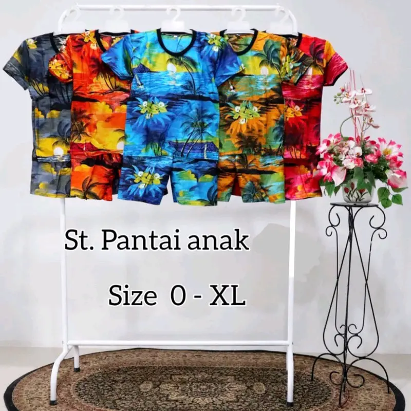 SETELAN ANAK KAOS MURAH MOTIF PANTAI HAWAI BALI