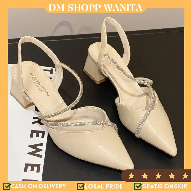 DM SHOES - SANDAL HEELS PESTA/FORMAL/LEBARAN HAK CHUNKY 5 CM MOTIT GLITERS SILANG KS 72 0