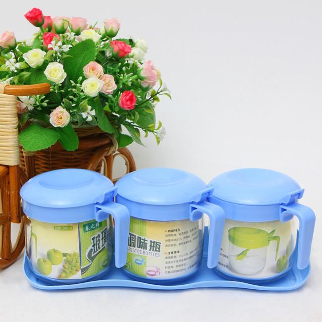 Bộ 3 Hủ Gia Vị Thủy Tinh có Khay, Kèm muỗng tiện lợi