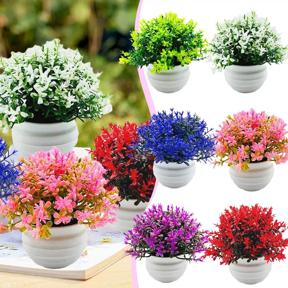 Artificial Flowers With Vase Plants Plastic Display Mold Bonsai For Sale Garden Decor Plant C6D2