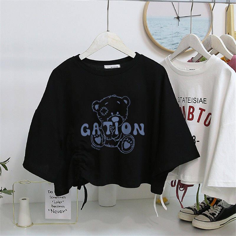 Product Introduction of Áo Thun Dây Rút ngắn tay, dành cho nữ, Cạp Cao, Cropped Xén, Dáng Rộng Vừa Vặn, Áo Crop Top 14