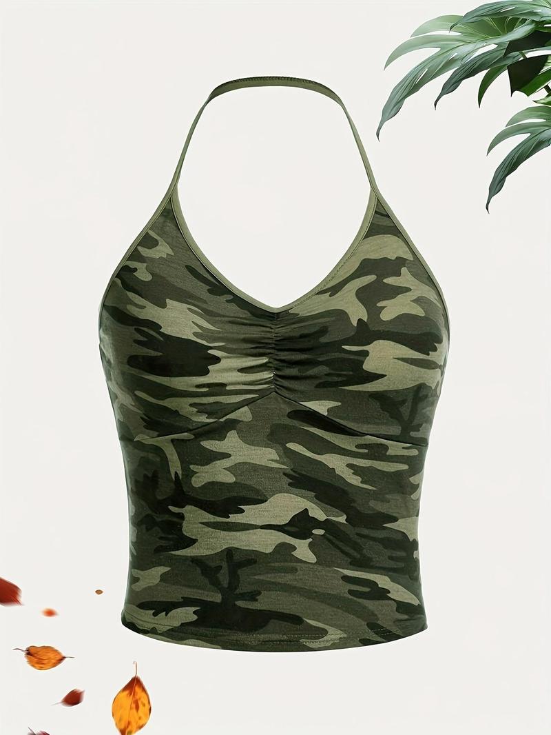 Product Introduction of Women's Camo Print Crop Cami Top, Casual Sleeveless Top for Daily Wear, Ladies Clothes for All Seasons 3