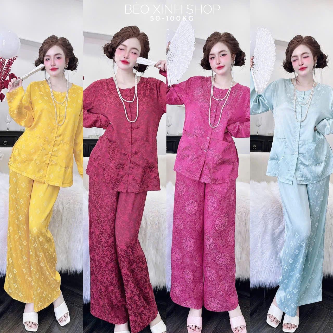 Đồ Bộ - Pháp Phục Đi Chùa Vải Gấm 2 Da Tiểu Thư Cao Cấp Thanh Lịch Pijama Bigsize 50-100kg Women Quần Ngủ - A.5659
