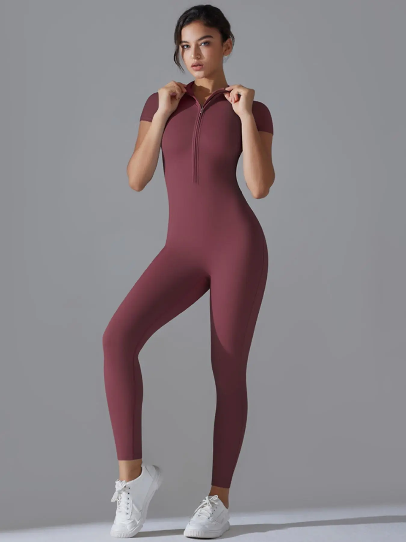 Women's Solid Long Sleeve Sports Jumpsuit, Casual Comfy Breathable Jumpsuit for Yoga Gym Workout, Ladies Sportswear for All Seasons