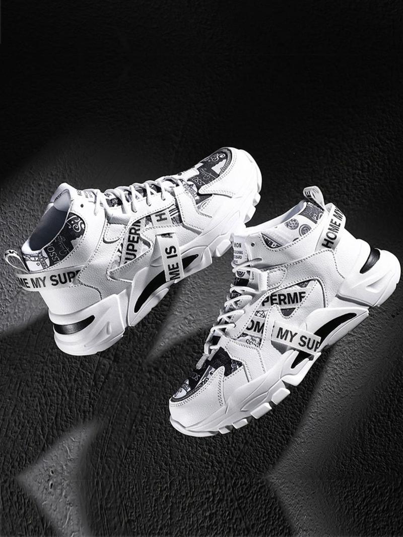 Product Introduction of Men's Fashion Casual Letter Design Patchwork Lace up Chunky Sneakers, Lightweight Breathable Comfortable Sports Running Shoes for Daily Wear 16