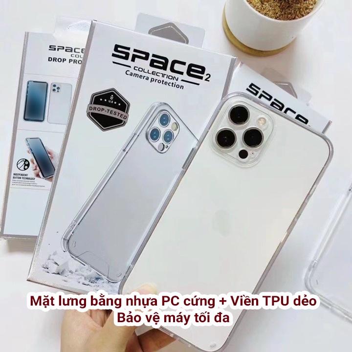  Ốp iphone SPACE chống sốc lưng cứng viền dẻo trong suốt chống ố full hộp - Ip 7P 8P X Xsmax 11Promax 12 12ProMax 13 14 15 16 pro plus promax -  ỐP SPACE  Case 