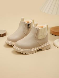 Kid's Winter Boots, Casual Warm Ankle Boots for Fall & Winter, New Style Plain Color Boots for Boys for Daily Wear