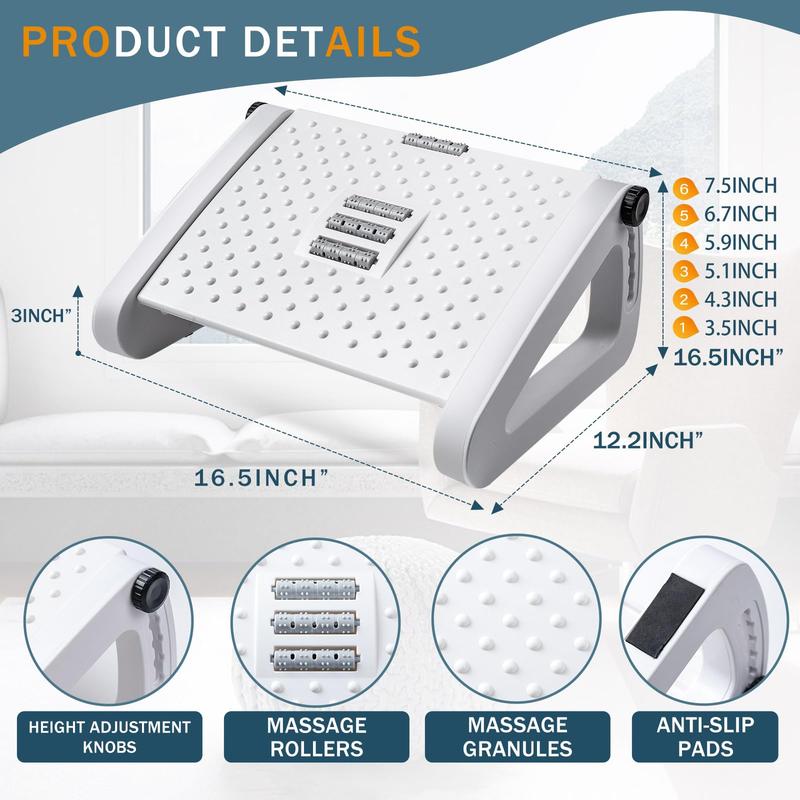 🚚SG Seller🚚Ergonomic Foot Stool 180° Swing Massage Roller Rest Stool Under Office Desk Anti-slip Antibacterial Massage Foot Stool Foot Stool Foot Stool Foot Massage Stool 3