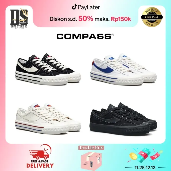 [ORIGINAL] Compass Retrograde Low Black White / Cream / Whiteblue / Double Black / Dusk / Sand Casual Karet Shoes Pria
