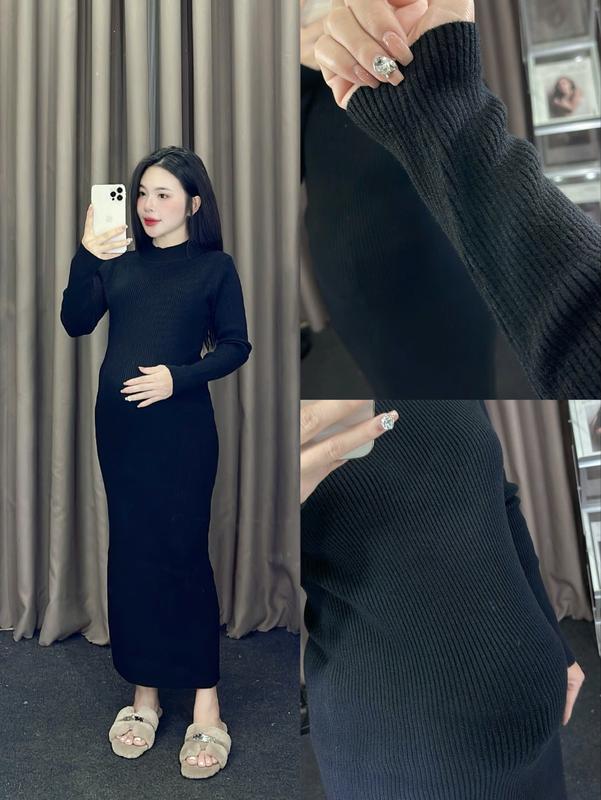 Mina clothing Váy len BODY DÁNG DÀI Dài 116cm cổ 3p len gân dày dặn thời trang bầu mặc được Váy Bầu Nữ Dress Women