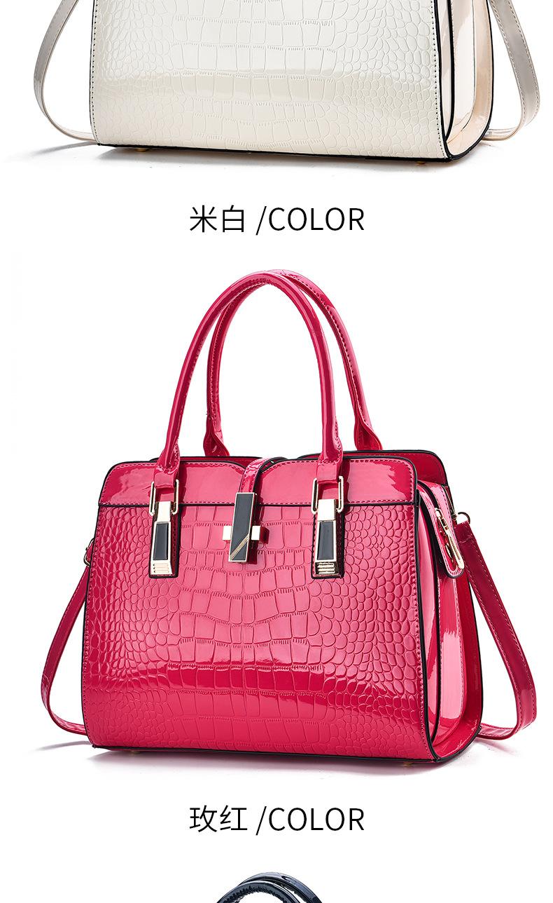 Product Introduction of [Cross-Border] Fashionable Bright Leather Women's Handbag 2024 Autumn and Winter New Large Capacity Crocodile Pattern Shoulder Messenger Bag 9