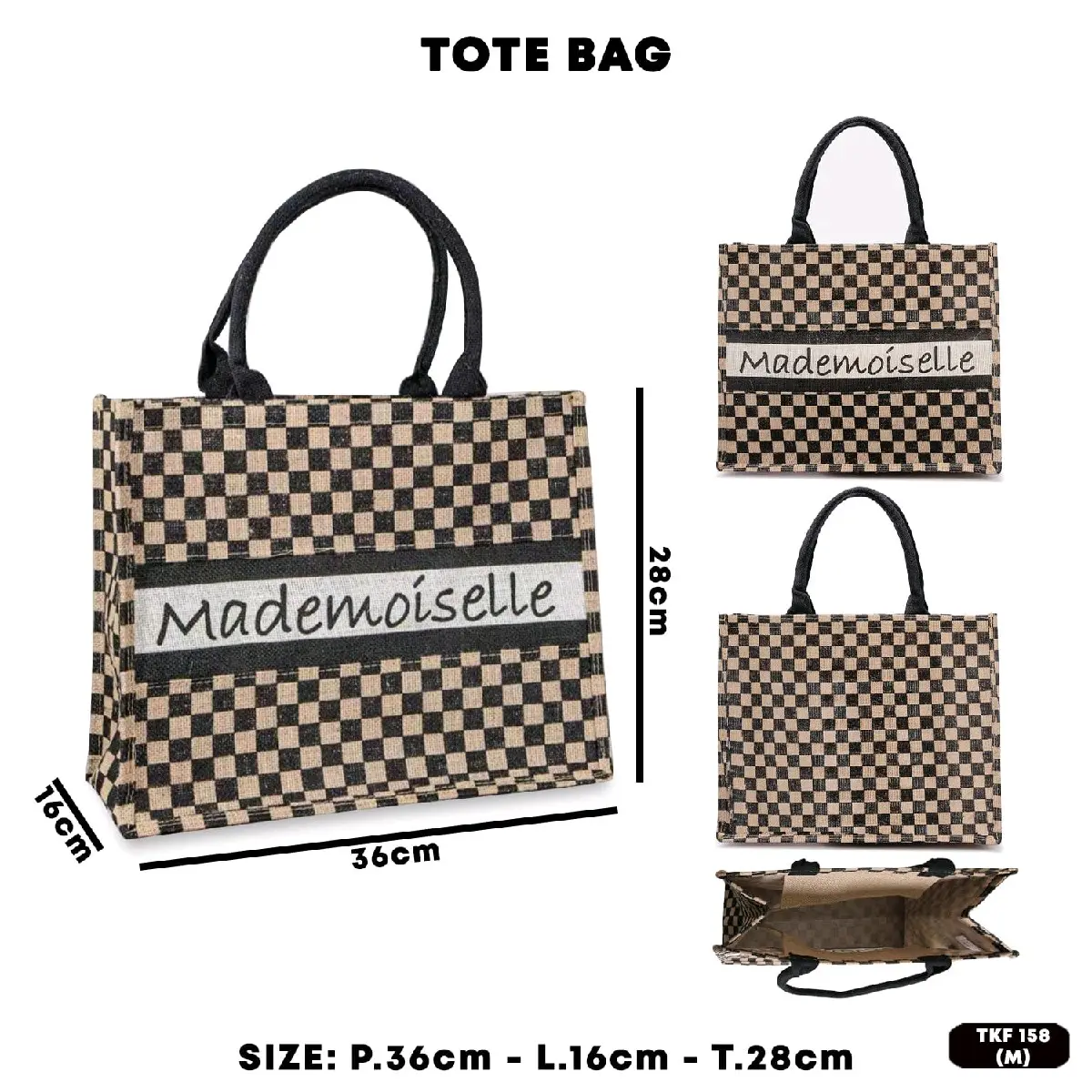 TOTE BAG WANITA MOTIF TKF 158 M IMPORT. Hitam