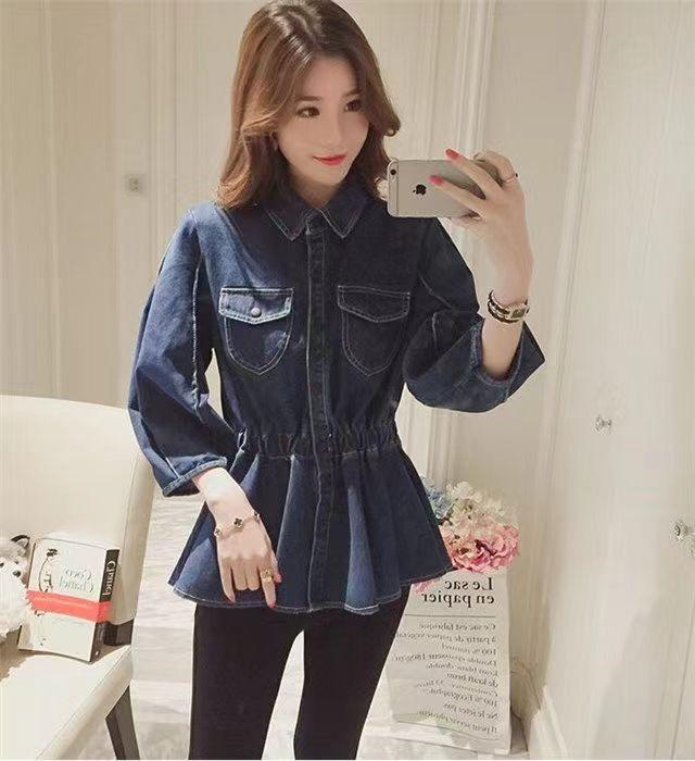 Product Introduction of [Denim jumper dress] shirt retro 2024 design denim new Hong Kong style elegant French top tight waist niche western style shirt jean sweater 17