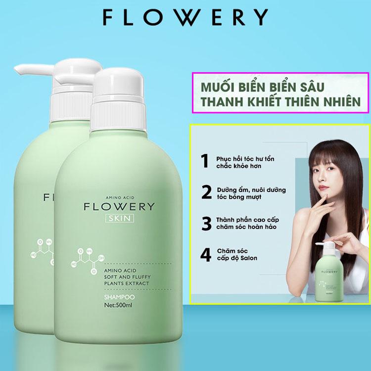 Combo dầu gội dầu xả muối biển Flowery hương nước hoa 500ml