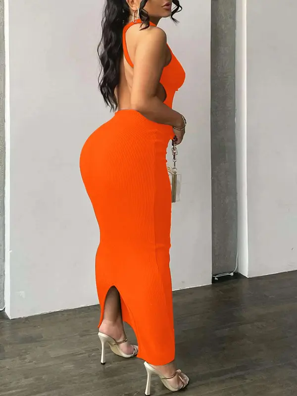 Women's Plain Criss Cross Backless Split Bodycon Dress, Elegant Casual Round Neck Tank Dress, Women's Summer Clothes for Party Daily Wear, Summer Dresses 2025, Formal Clothing, Sleeveless Womenswear 7