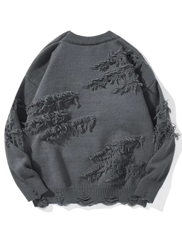Men's Ripped Drop Shoulder Sweater, Men's and Women's Lazy and Versatile Ins Style Casual Fashion Knitted Pullover for Fall & Winter, Fashion Men's Knitwear for Daily Wear 7