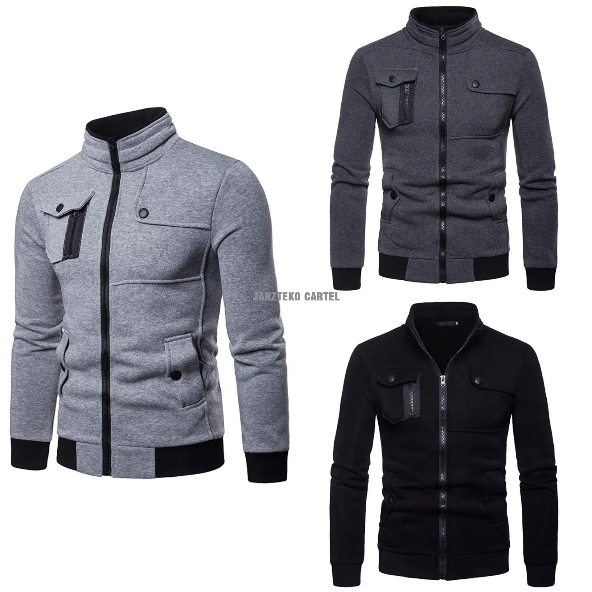 JNK x RUBICON - Jaket Fleece Cotton Tebal Katun Cowok Cewek Unisex Kerja Kantor Formal Kasual Dinas Kantoran Warna Hitam Abu Tua Abu Muda