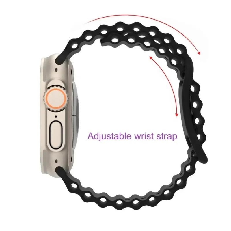 Product Introduction of Ocean Silicone Strap for Apple Watch 49mm 46mm 45mm 41mm 44mm 40mm 42mm 38mm Breathable Bracelet Wristband Ultra 10 9 8 7 6 5 4 3 SE Band 6