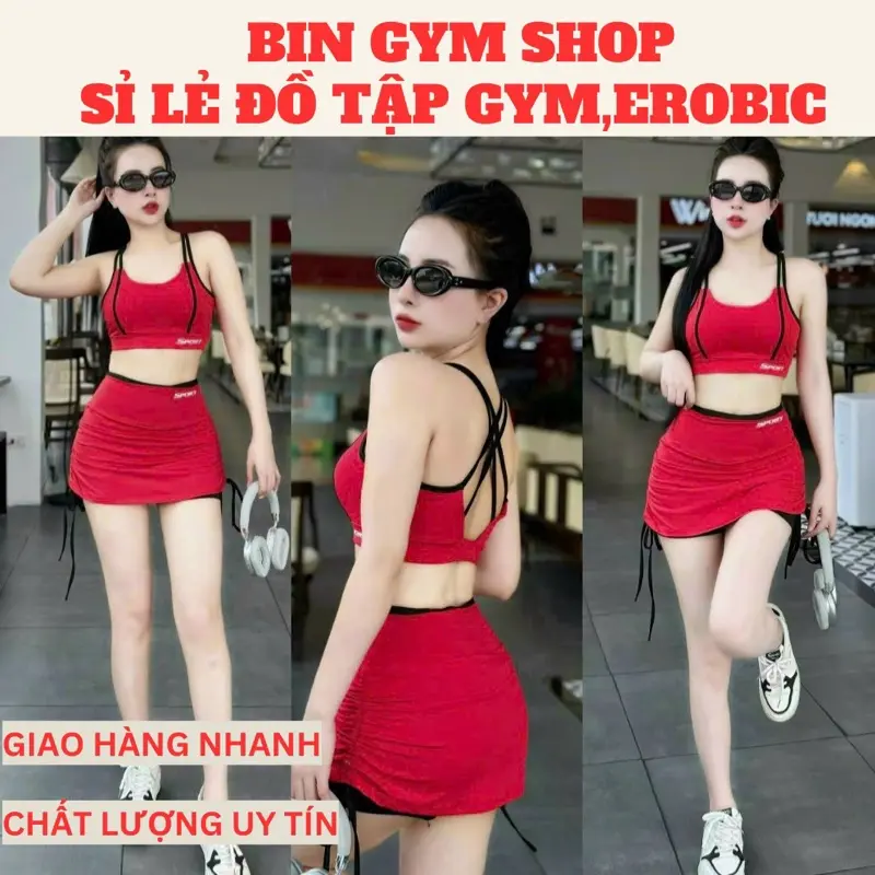 Bộ tập áo bra 4 dây chân váy rút cạp bằng tập gym, yoga ,erobic đi biển,đi du lịch chất thun [M06] Sport Chạy Bộ
