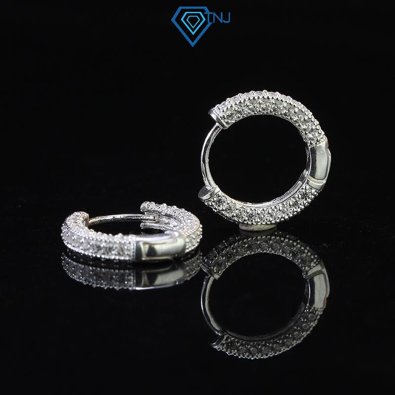 Khuyên tai nam bạc khoen tròn đính đá bông tai bạc chốt bấm cao cấp BTA0095 - Trang Sức TNJ