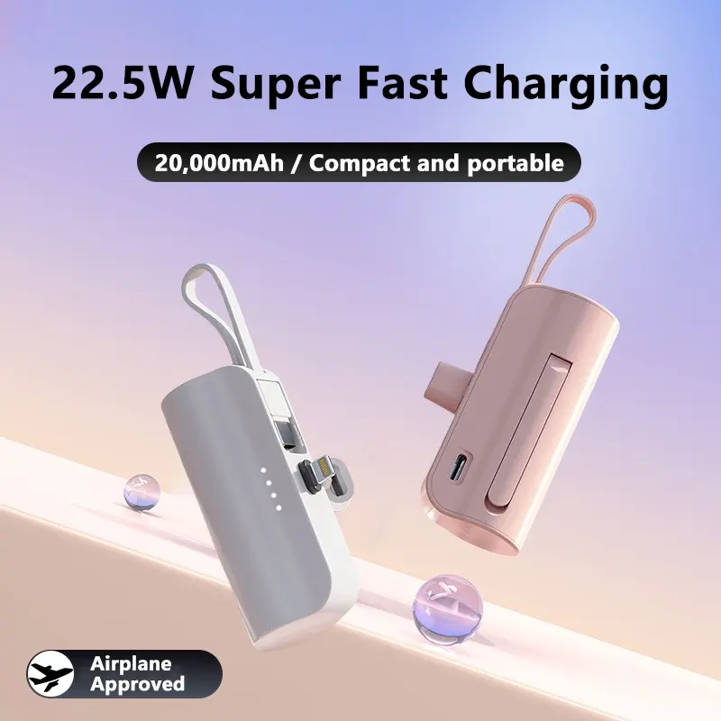 【baba natural】 Xiaomi Mini 20000mAh Powerbank 2in1 Fast Charging Portable  Built in Cable Type C iPhone
