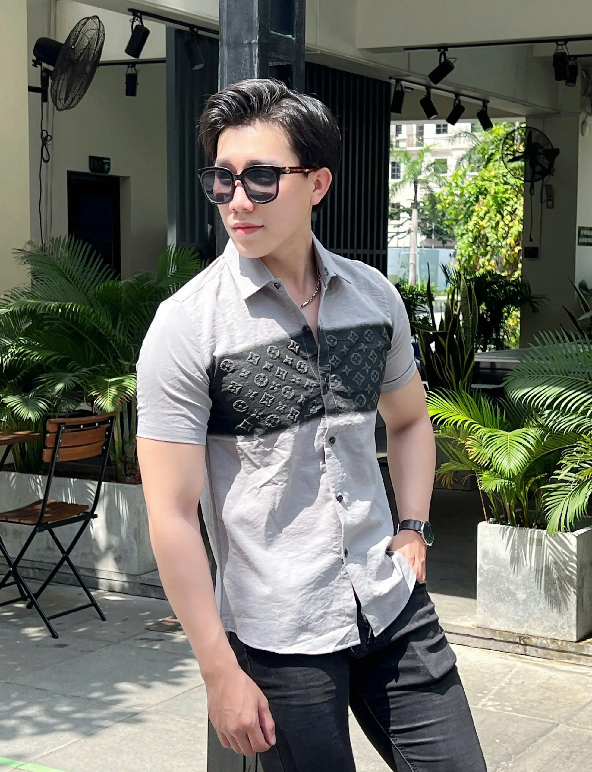 Áo sơ mi nam tay ngắn phối màu thời trang lịch lãm Menswear Có Cổ Shirt