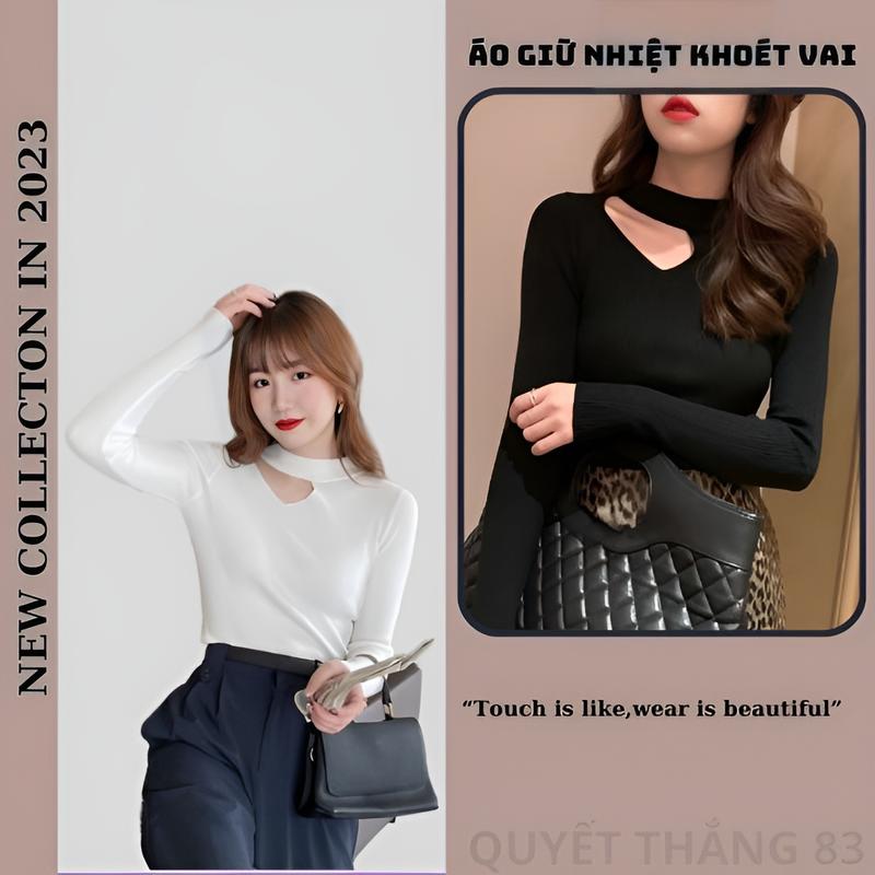 Áo Giữ Nhiệt Khoét Vai Thời Trang Phong Cách Phương Tây Cho Nữ - Áo Thu Đông Phong Cách Hàn Quốc Co Dãn,Áo Chui Đầu 02 Top Quần Lót Women Cạp Cao