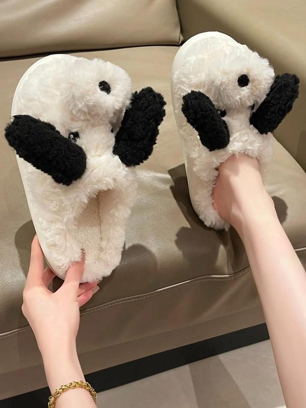 Cute Dog Design Plush Slippers, Casual Soft Comfortable Home Slippers for Fall & Winter, Flat Heel Soft Bottom Slippers for Indoor & Outdoor 5