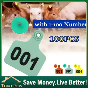 100PC Ukuran L Eartag Kambing Babi Domba Ear Tag Sapi Penanda 100 pcs Anting Identifikasi Ternak Set Persediaan Hewan Ternak Ternak