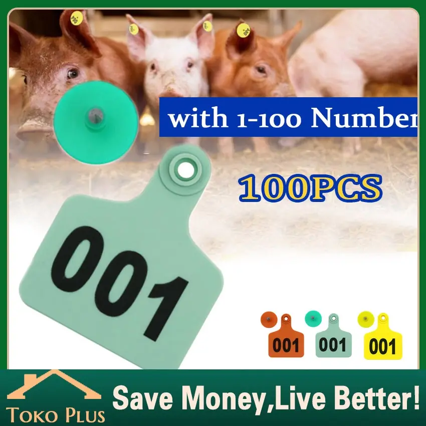100PC Ukuran L Eartag Kambing Babi Domba Ear Tag Sapi Penanda 100 pcs Anting Identifikasi Ternak Set Persediaan Hewan Ternak Ternak