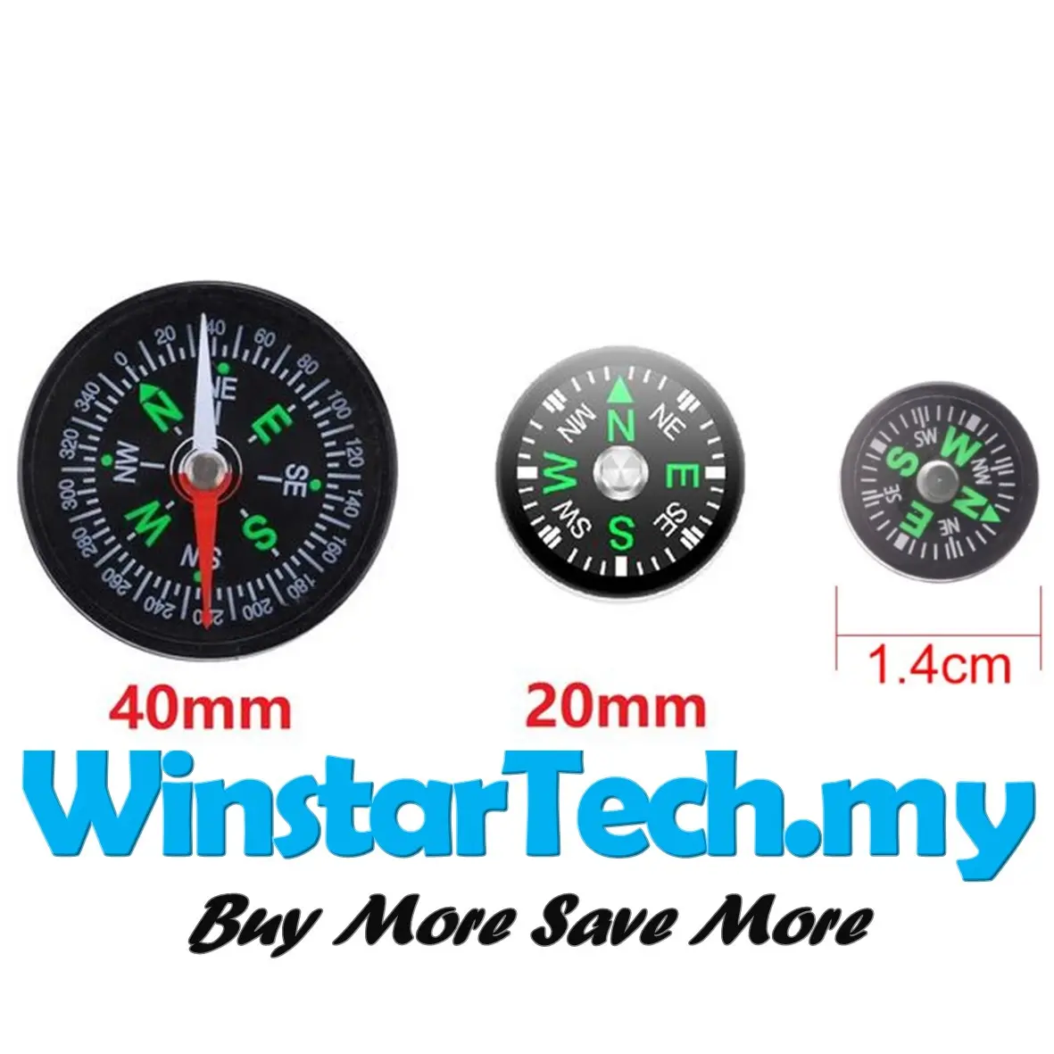 14mm 20mm 40mm size Mini Compass for Hiking, Black Survival Compass, Paracord Compass
