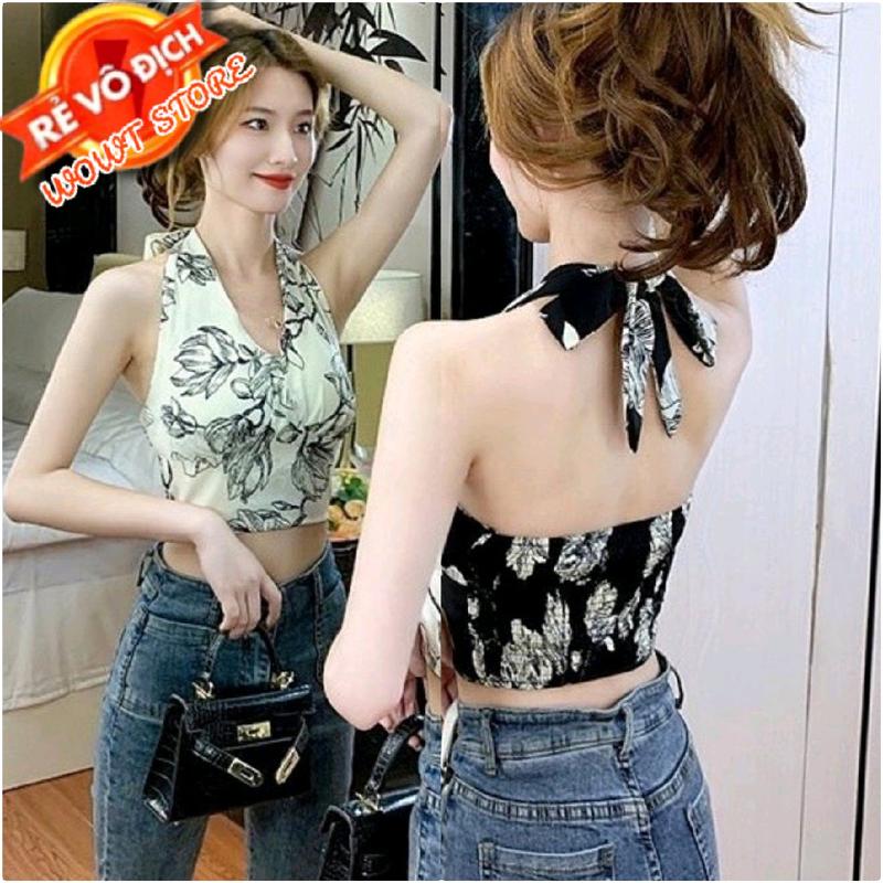 Áo croptop nữ kiểu hở bẹt vai cổ yếm thắt nơ ôm body nhún thun co dãn sau lưng CÓ MÚT SẴN, chất vải Voan phối hoa Free Size dưới 54kg top hot xu hướng trend Trắng Women Dáng Ngắn Voi