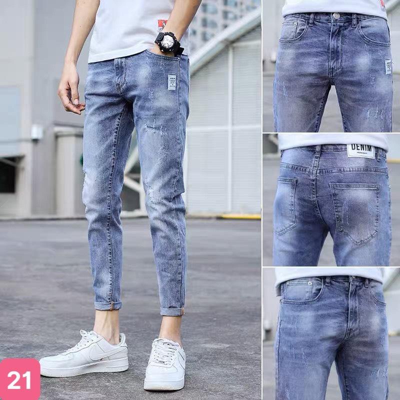 Quần jean nam xanh nhạt thêu họa tiết cao cấp vải jean co giãn 4 chiều cực đẹp form ôm dáng skinny chuẩn size_JEANEP21 Menswear Pants Có Túi