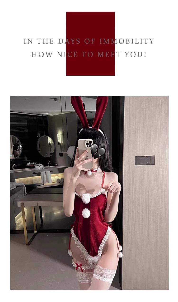 Product Introduction of [Discount] Pure Desire Bunny ~ Sweet Velvet Bunny Uniform Underwear Seduction Braces Jumpsuit Sexy Pajamas Christmas 9