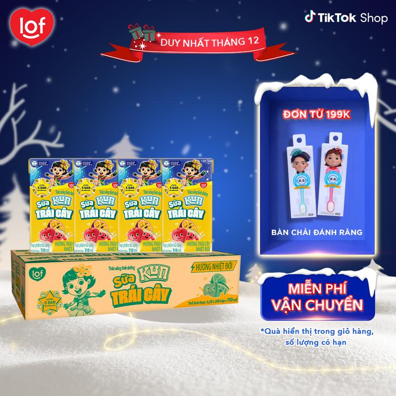 Kun Sữa trái cây chọn hương vị: Dâu Nho Cam Nhiệt Đới thùng 48 hộp x 110ml