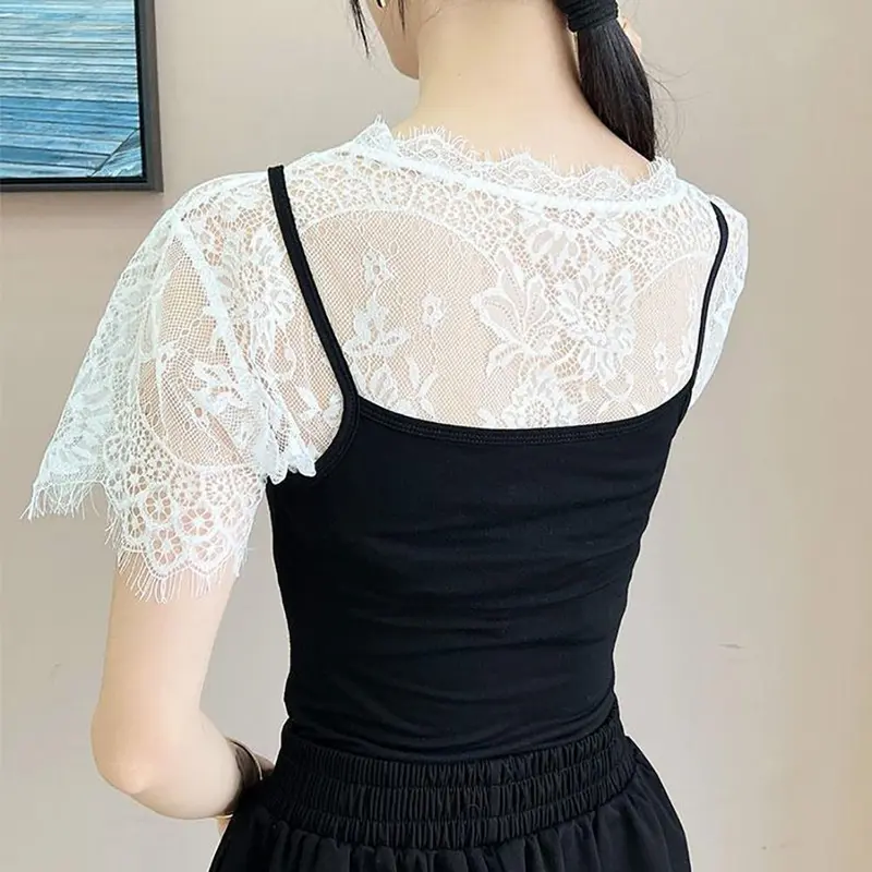Khăn choàng ren, dành cho nữ, trắng và đen, khoét rỗng, cổ áo giả, thích hợp cho mùa xuân và mùa thu, áo choàng 4