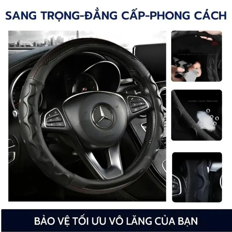 Bọc Vô Lăng Ô Tô, Xe Hơi, Xe Tải Chất Liệu Da Phối Cacbon May Hình Vân Rồng Giúp Ôm Tay 2