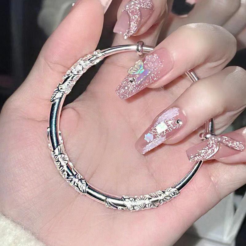 Product Introduction of Full of Flowers Silver Bracelet Solid Silk Bird Feather Push Pull Bracelet High-grade Light Luxury Fashion Does Not Fade To Send Girlfriend Valentine's Day Gift 4