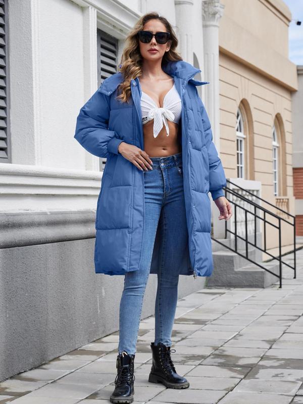 Women's Button Front Full Zip Up Coat, Trendy Warm Raglan Sleeve Outerwear for Daily, Puffer Jacket, Hooded Coat, Puffer Jacket, Women's Clothing for Winter 4