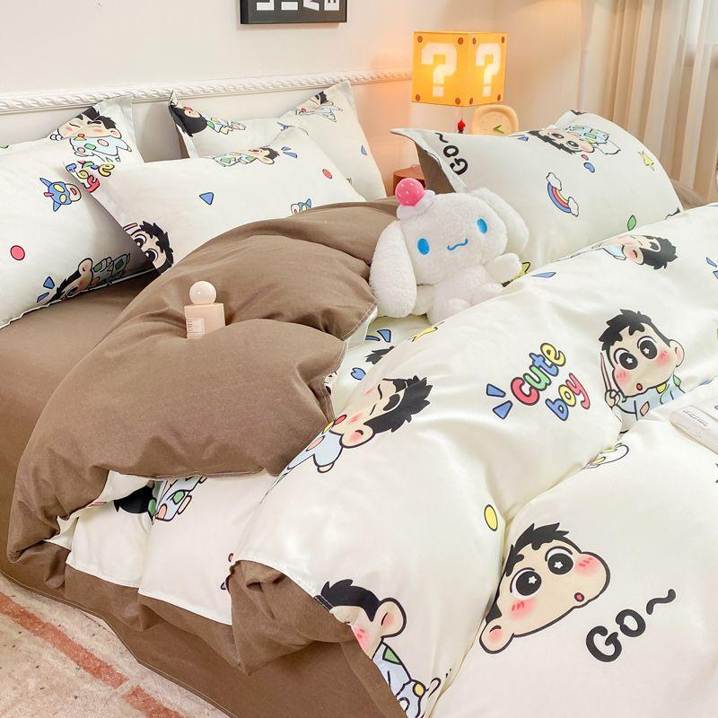  Bộ Chăn Ga Gối Bốn Mảnh Xiaoxin Hoạt Hình Phong Cách Đơn Giản Vỏ Chăn Ga Trải Giường Cotton Giặt Chải Vỏ Chăn Ba Mảnh Ký Túc Xá Sinh Viên Đơn Thích Hợp Cho Mùa Đông 