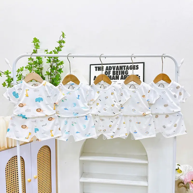 { CHẤT MÁT, VẢI ĐẸP} Combo 3-Combo 5 Bộ Cộc Tay Cài Vai NỀN TRẮNG Cho Bé Trai, Bé Gái Chất Petit Mềm Mại, Mát Lạnh Từ 5-14Kg_M26 3